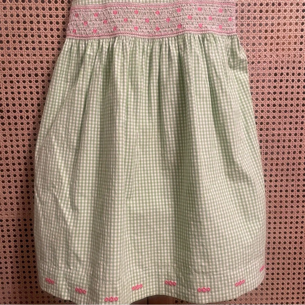 Gymboree  Girls Size 7 Green Gingham Smocked Dress Easter